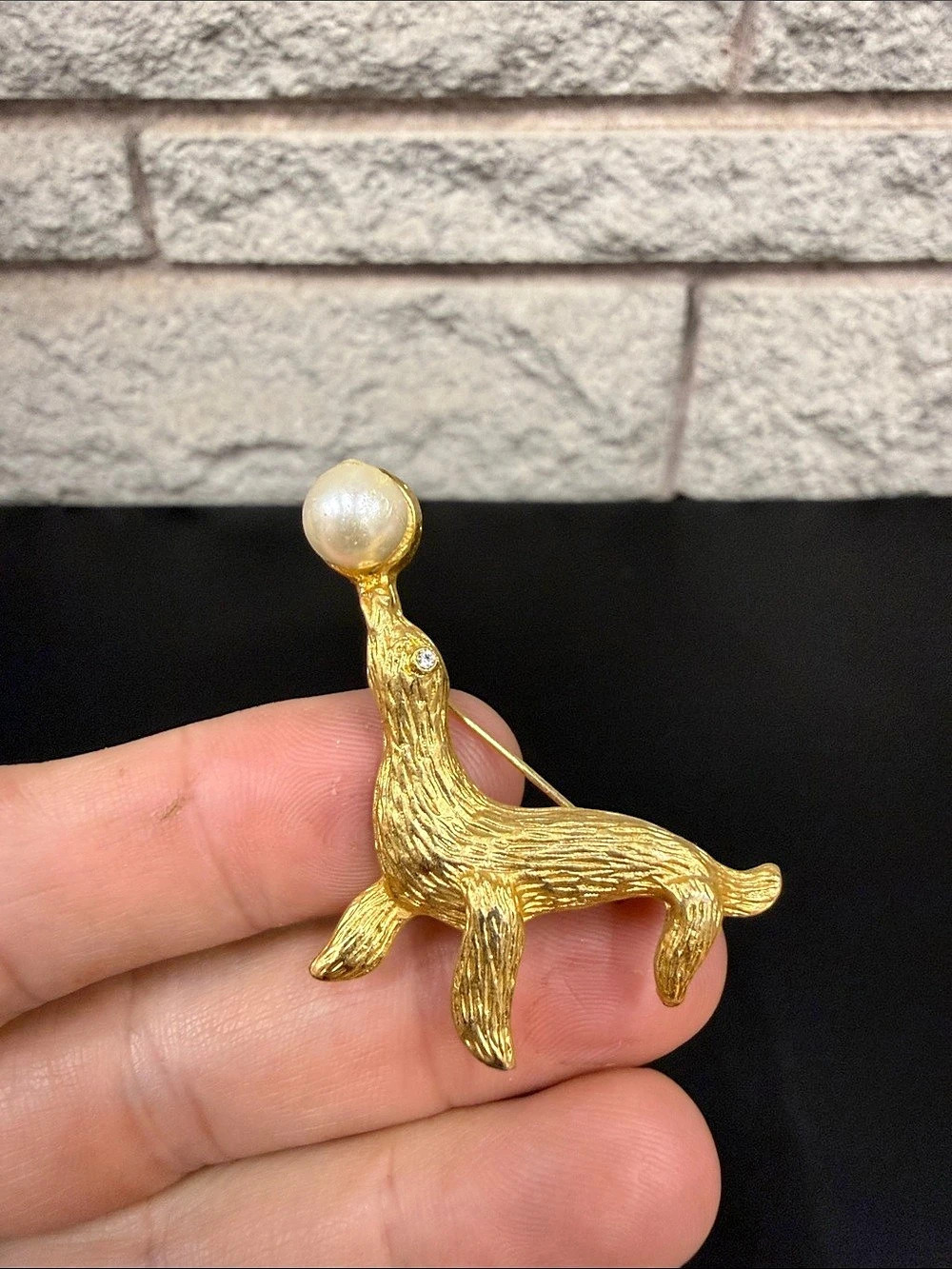 Gold-Tone Sea Lion Brooch Pin